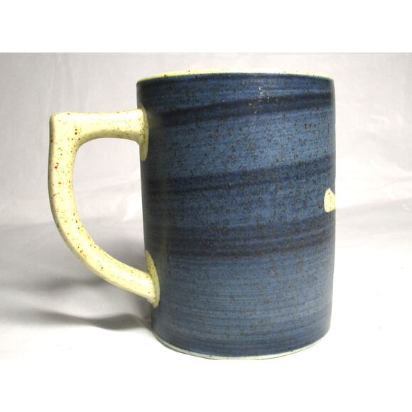 Handcrafted Ceramic Mug 8 ounces Speckled Floral Blue & Cream Artisan Pottery - Picture 4 of 7